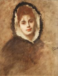 Jacquet Gustave Jean Portrait Of A Lady With A Fur Lined Hood