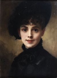 Jacquet Gustave Jean Porträt einer Frau mit schwarzem Hut