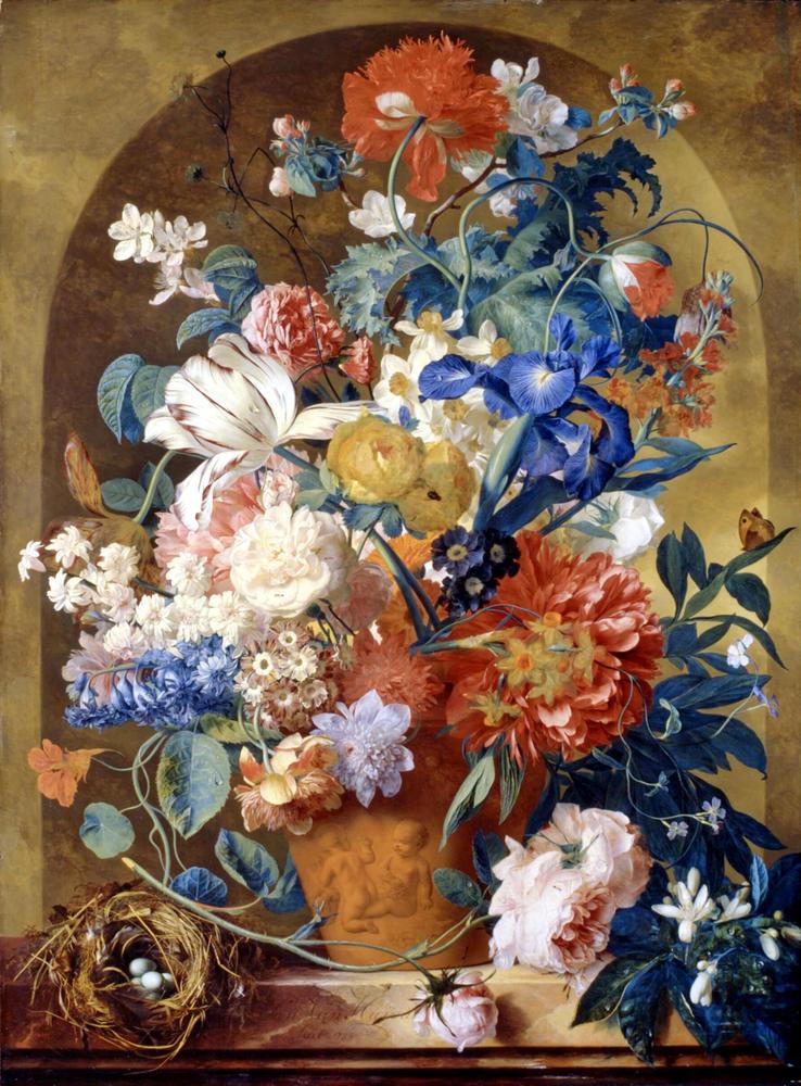 Jan Van Huysum Still Life Of Flowers In A Terracotta Vase Before A Niche canvas print