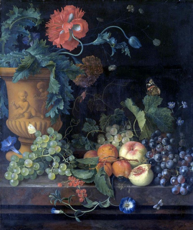 Jan Van Huysum Terracotta Vase With Flowers And Fruits canvas print