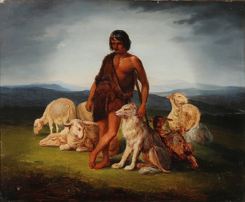 Jerichau Baumann Elisabeth A Shepherd With His Herd And Dog canvas print