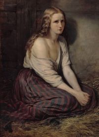 جيريكاو بومان إليزابيث ، امرأة شابة شقراء تجلس في إسطبل. إعادة صياغة لمريم التائبة مريم المجدلية عام 1862