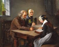 جيريكاو باومان إليزابيث فتاة صغيرة تقرأ الكتاب المقدس الأجداد يستمعون بإخلاص 1854