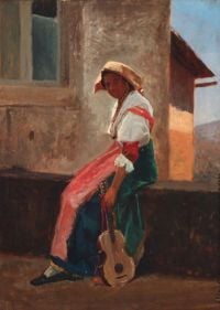 جيريكاو بومان إليزابيث امرأة إيطالية بطبعة قيثارة على القماش
