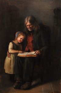 جيريكاو بومان إليزابيث الداخلية مع رجل مسن يقرأ بصوت عالٍ لفتاة 1865