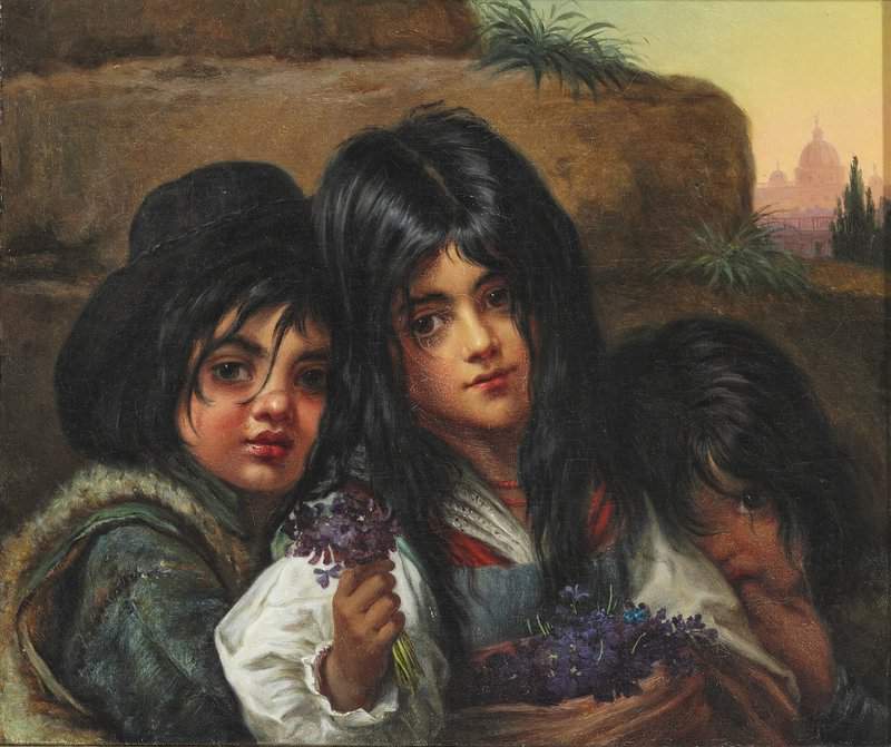 Jerichau Baumann Elisabeth Little Roman Girls Offering Violets. In The Background St. Peter S Basilica canvas print