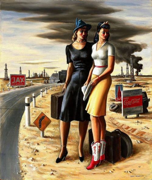 Jerry Bywaters Oil Field Girls - 1940 canvas print