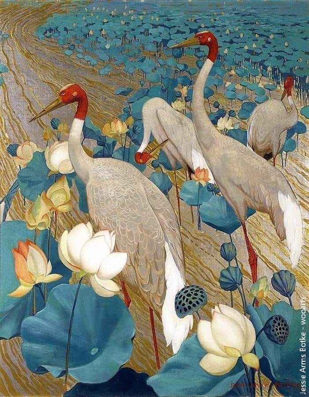 Jessie Arms Botke Demoiselles Cranes And Lotus 1934 canvas print
