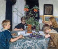 Johansen Viggo Kinder malen Frühlingsblumen 1894