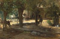 Johansen Viggo Esel unter schattigen Bäumen in der Mittagshitze in L Aquila Italien 1898