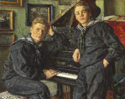 Johansen Viggo Ingvar And Sven Dressed In Sailor S Suits By The Grand Piano. Double Portrait 1913 canvas print