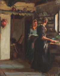 Johansen Viggo Kitchen Interior With Two Women 1880