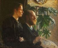 يوهانسن فيجو بورتريه سيلف مع لوحة في يد وزوجته مارثا 1898
