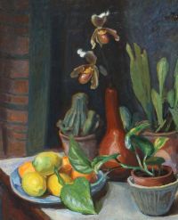 Johansen Viggo Still Life With Plants And Fruit On A Table