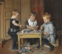 Johansen Viggo Drei der Kinder des Künstlers an einem Tisch 1886