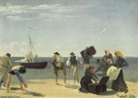 Johansen Viggo Reisende aus Anholt auf dem Weg vom Strand zu einem wartenden Segelschiff 187x