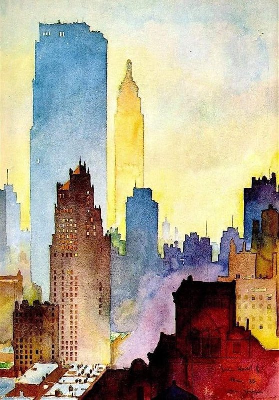 Tableaux sur toile, reproduction de John Held Jr Manhattan Skyline - 1936