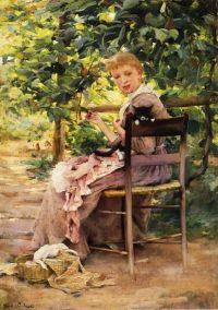 Jones Francis Coates Sewing In The Garden canvas print