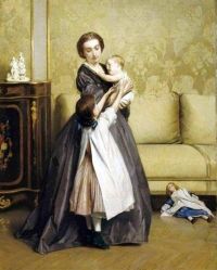 Jonghe Gustave Leonhard der jungen Mutter und ihrer Kinder in einem Wohnzimmer