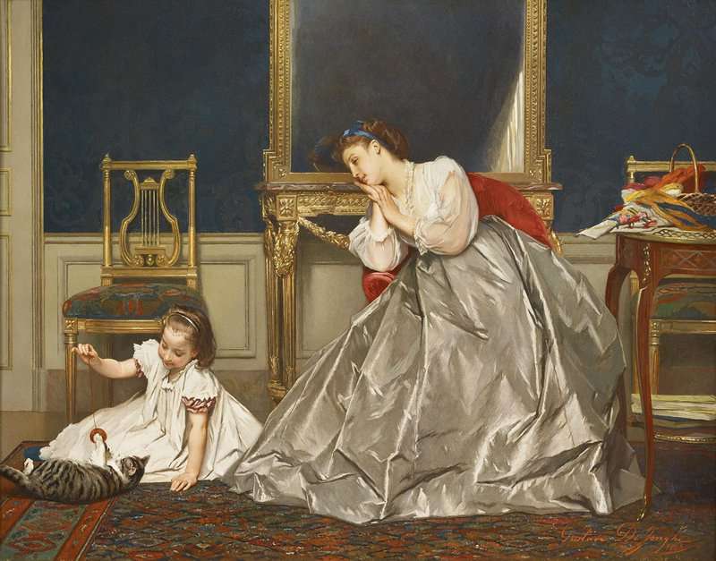 Jonghe Gustave Leonhard De Mother And Child With Cat 1866 canvas print