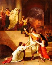 Joseph Benoit.jpg Creusa Verhindert, dass Aeneas während der Zerstörung Trojas erneut kämpft