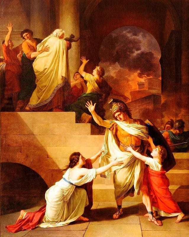 Tableaux sur toile, reproduction de Joseph Benoit.jpg Creusa Preventing Aeneas From Fighting Again During The Destruction Of Troy