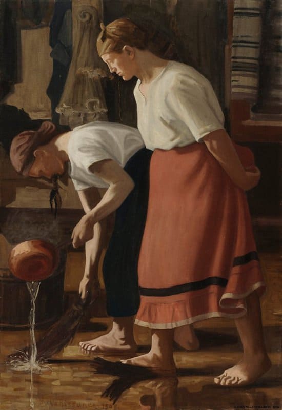 Tableaux sur toile, reproduction de Juho Rissanen Scrubbing The Floor 1908