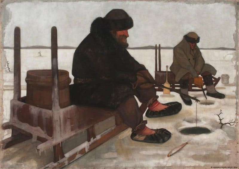 Tableaux sur toile, reproduction de Juho Rissanen Winter Fishing Icefishing 1900