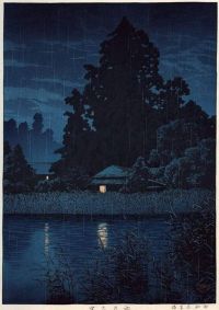 Kawase Hasui nachtaktiv mit Regen in Omiya 1930