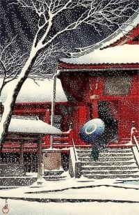 Kawase Hasui neige au Kiyomizo Hall à Ueno 1929