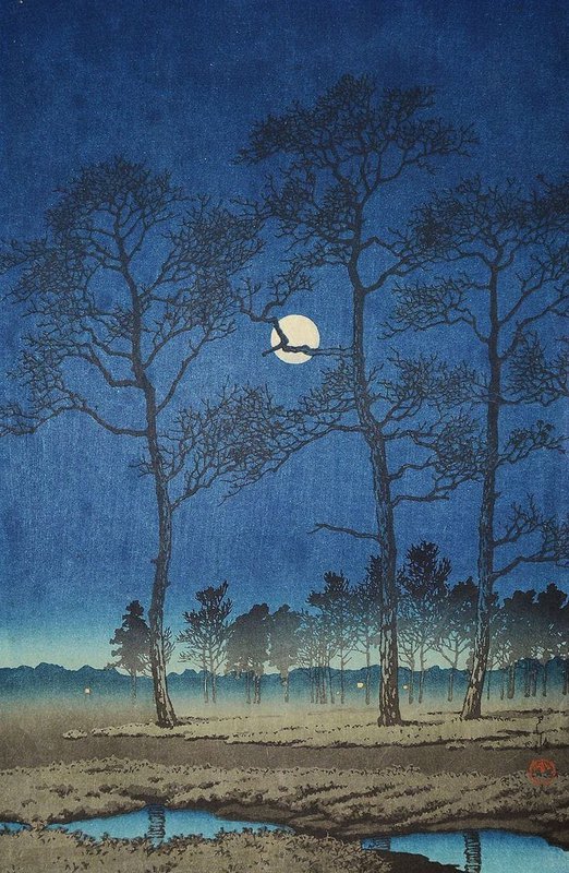 Kawase Hasui Toyamagahara Winter Moon 1931 canvas print