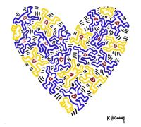 Cuadro Keith Haring Universal Love en amarillo y azul
