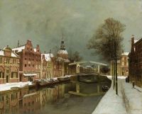 Klinkenberg Karel Eine winterliche Stadtansicht von Leiden auf Leinwand