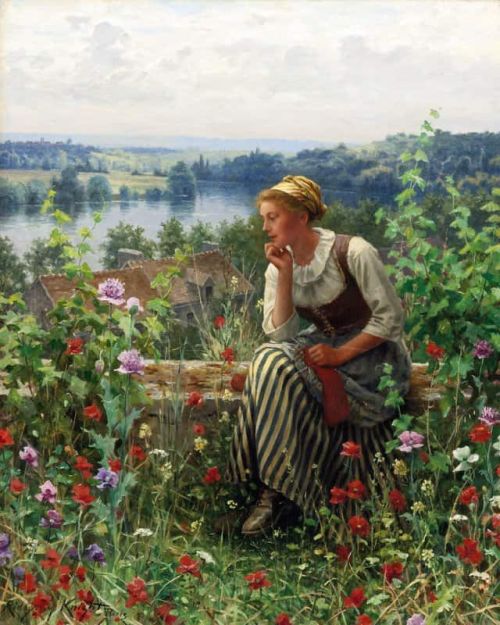 Knight Daniel Ridgway Normandy Girl Sitting In A Garden canvas print