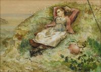 Knight Daniel Ridgway Studie einer Frau auf einem Feld 1882