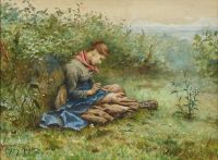 Knight Daniel Ridgway Study Of A Woman Sewing 1883 canvas print