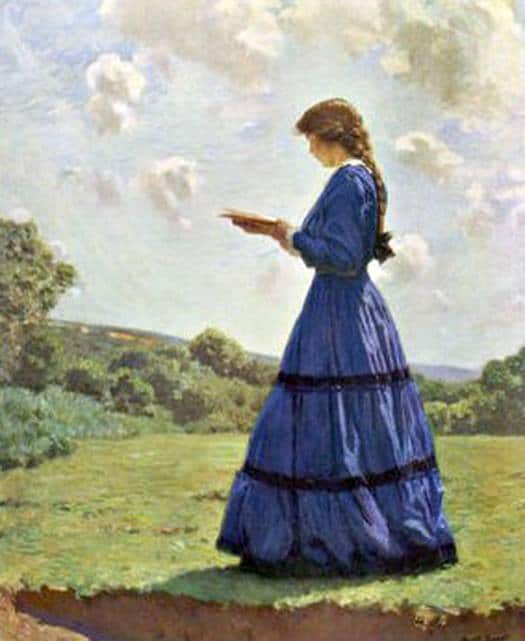 Knight Harold Girl Stands In A Field Reading Her Book canvas print