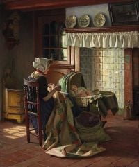 Knopf Hermann Young Mother Embroidering Her Sleeping Child In The Cradle 1906 canvas print