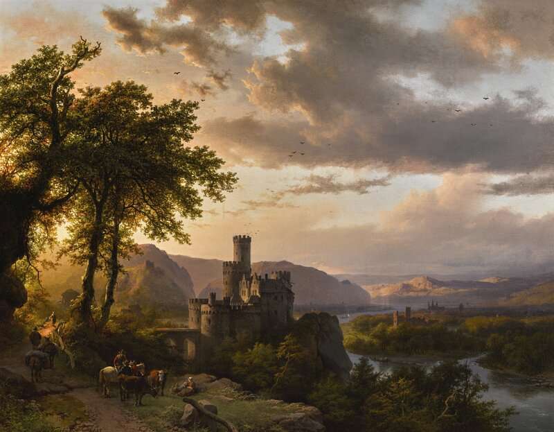 Koekkoek The Elder Hermanus A Hilly Landscape With Castle And Travelers On A Path 1855 canvas print