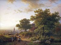 Koekkoek The Elder Hermanus Eine bergige Landschaft mit Blick auf eine Stadt in der Ferne 1854