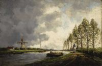 Koekkoek The Elder Hermanus A River Landscape With A Horseman On A Path And Windmills Beyond canvas print