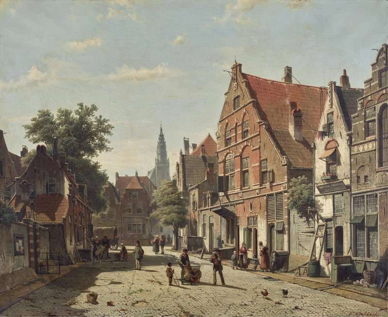 Koekkoek The Elder Hermanus A Sunny Street With A Distant Church Tower canvas print