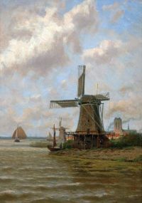 Koekkoek The Elder Hermanus A view Of Dordrecht with Windmill De Eendragt 1899