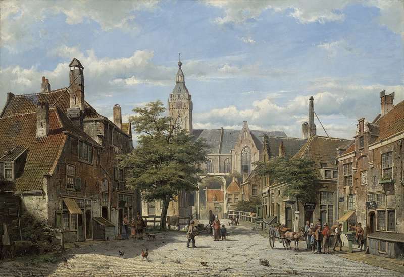 Koekkoek The Elder Hermanus A View Of The Hoogstraat Towards The Village Church Abcoude Ca. 1867 canvas print