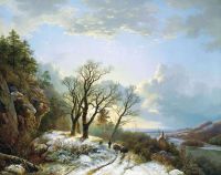 Koekkoek The Elder Hermanus Eine Winterlandschaft mit einem Reisenden auf einem Pfad 1834
