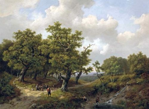 Koekkoek The Elder Hermanus A Wooded Landscape With Figures Resting Near A Stream 1861 canvas print