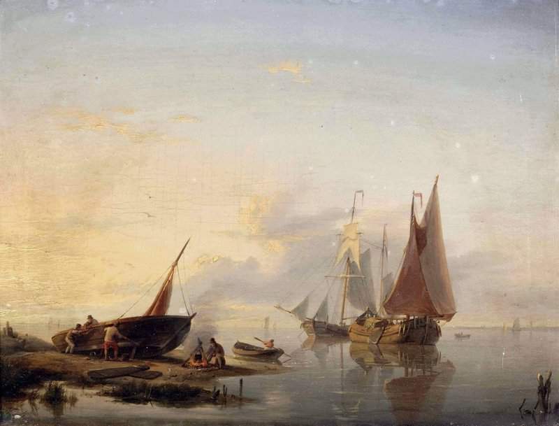 Koekkoek The Elder Hermanus Activities On A Calm River In Summer 1845 canvas print