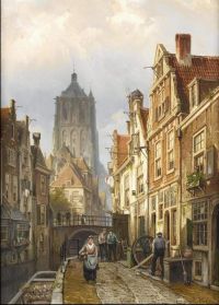 Koekkoek The Elder Hermanus Dutch Street Scene By A Canal canvas print