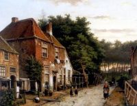 Koekkoek The Elder Hermanus Dutch Village Street مع شخصيات
