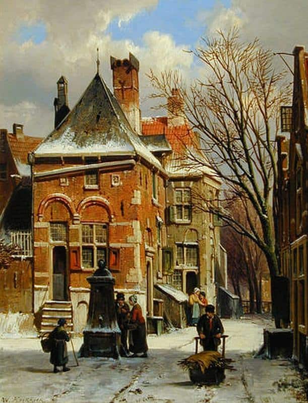 Koekkoek The Elder Hermanus Dutch Winter Scene With Figures By A Well 1867 canvas print